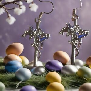 Silver Dragon Earrings with Blue Accents